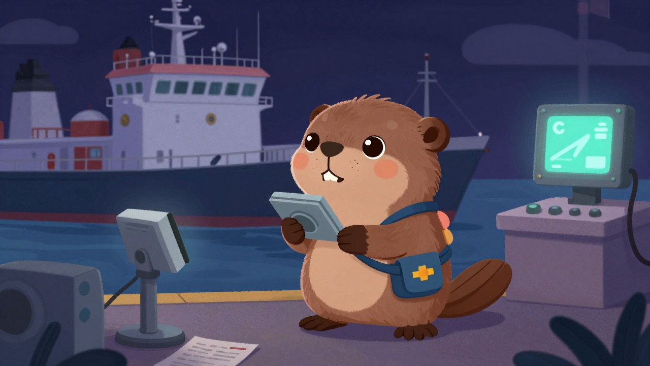 선박검사원 직업 종사자가 업무를 수행하는 모습