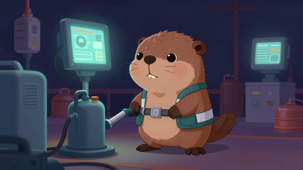 선박급유원 직업 종사자가 업무를 수행하는 모습