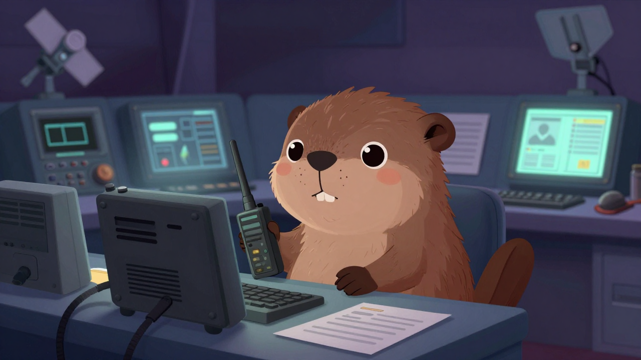 선박통신사 직업 종사자가 업무를 수행하는 모습