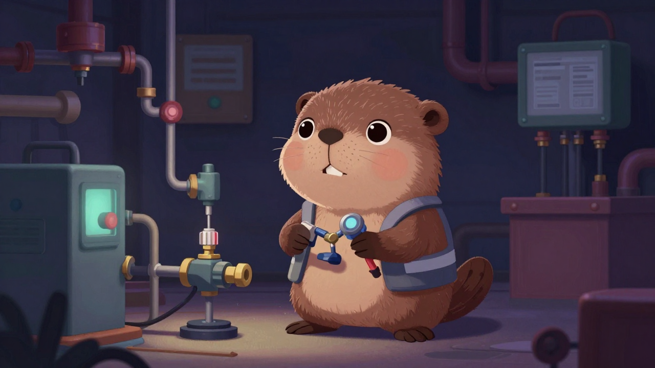 설비제관공 직업 종사자가 업무를 수행하는 모습