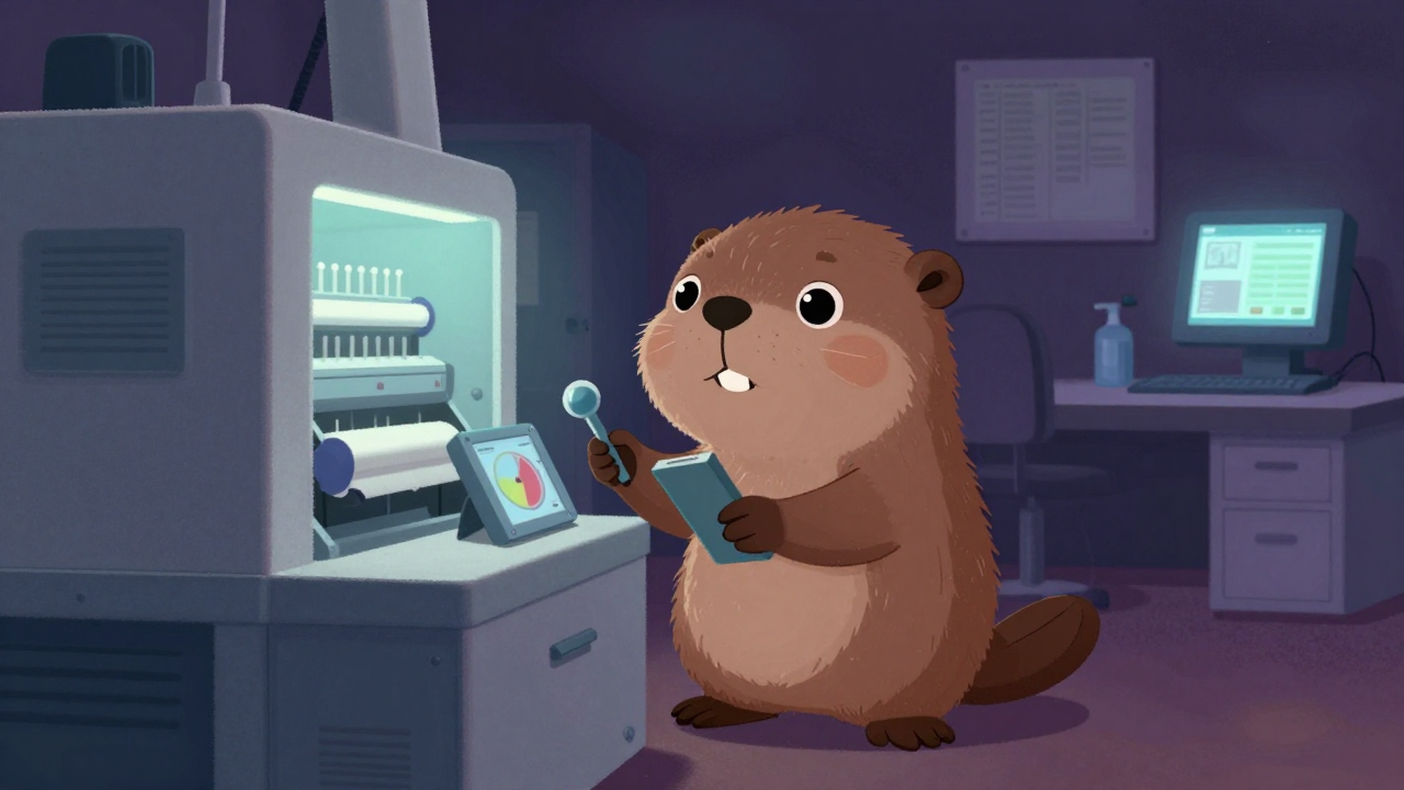 섬유가공설비개발시험원 직업 종사자가 업무를 수행하는 모습