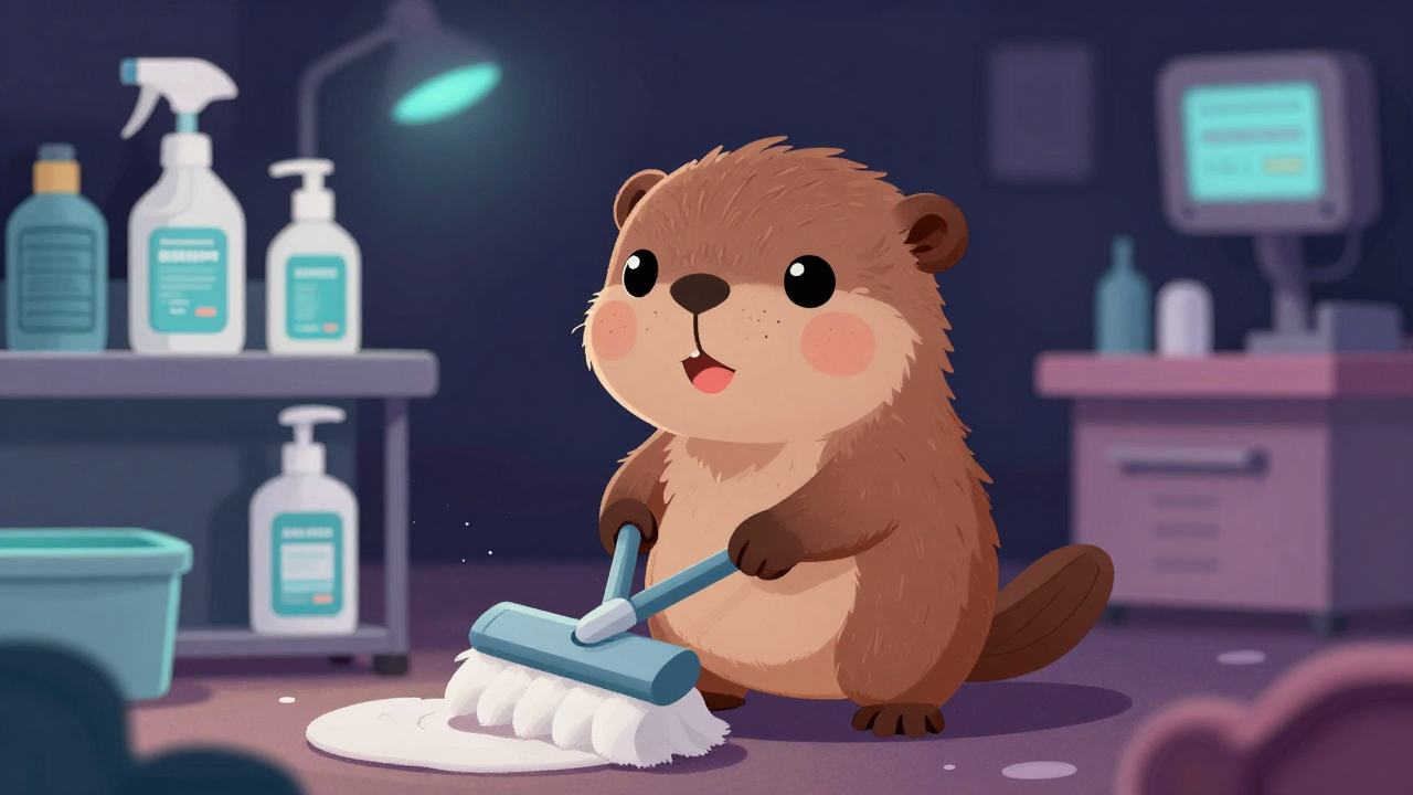 섬유얼룩세척원 직업 종사자가 업무를 수행하는 모습