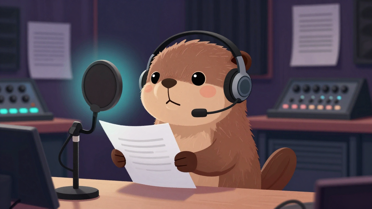 성우 직업 종사자가 업무를 수행하는 모습