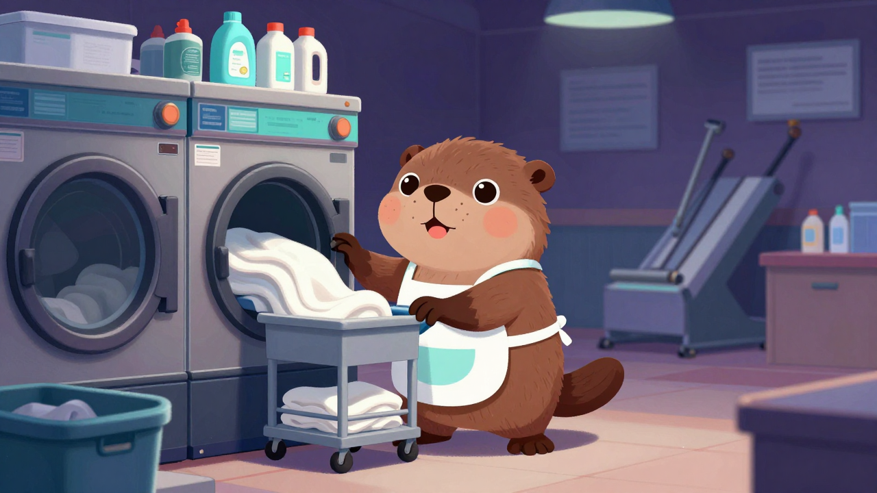 세탁원 직업 종사자가 업무를 수행하는 모습