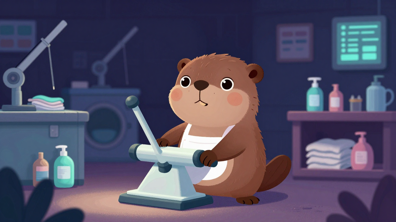 세탁원(다림질원) 직업 종사자가 업무를 수행하는 모습