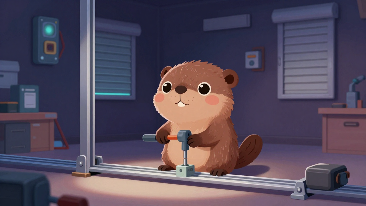 셔터설치원 직업 종사자가 업무를 수행하는 모습