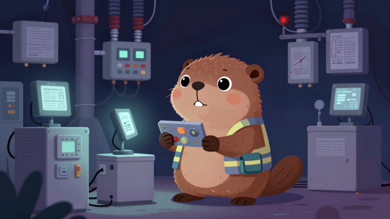 송·배전설비기술자 직업 종사자가 업무를 수행하는 모습