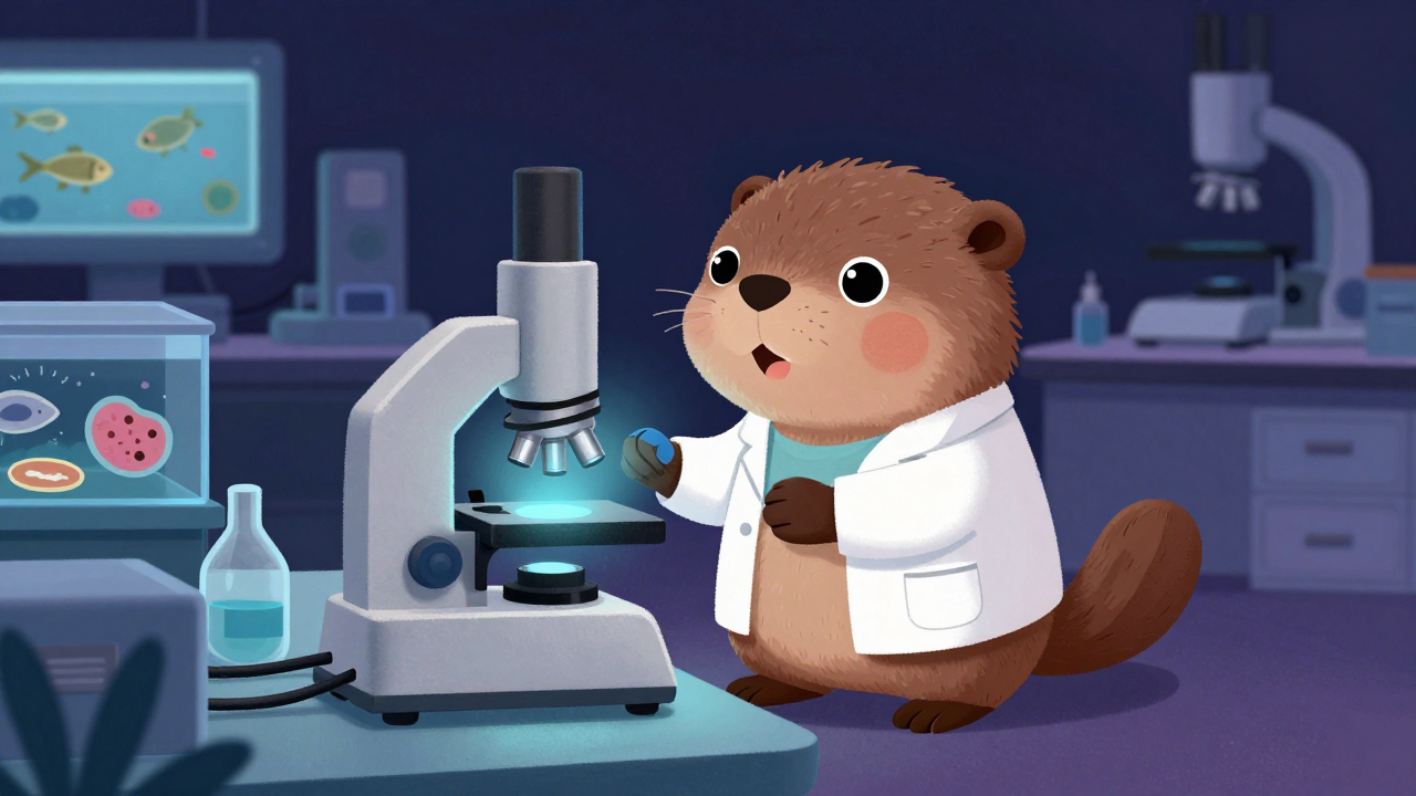 수산생물병리연구원 직업 종사자가 업무를 수행하는 모습