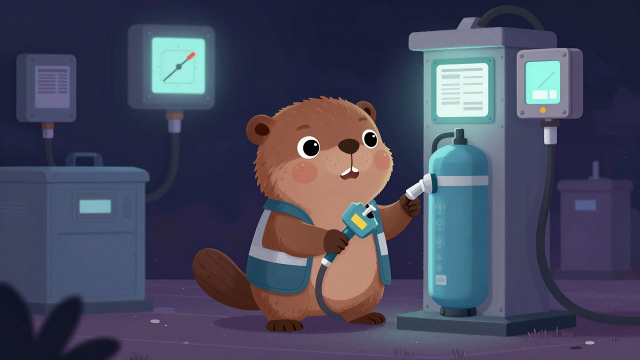 수소충전원 직업 종사자가 업무를 수행하는 모습