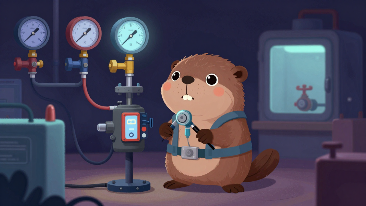 수압시험원 직업 종사자가 업무를 수행하는 모습