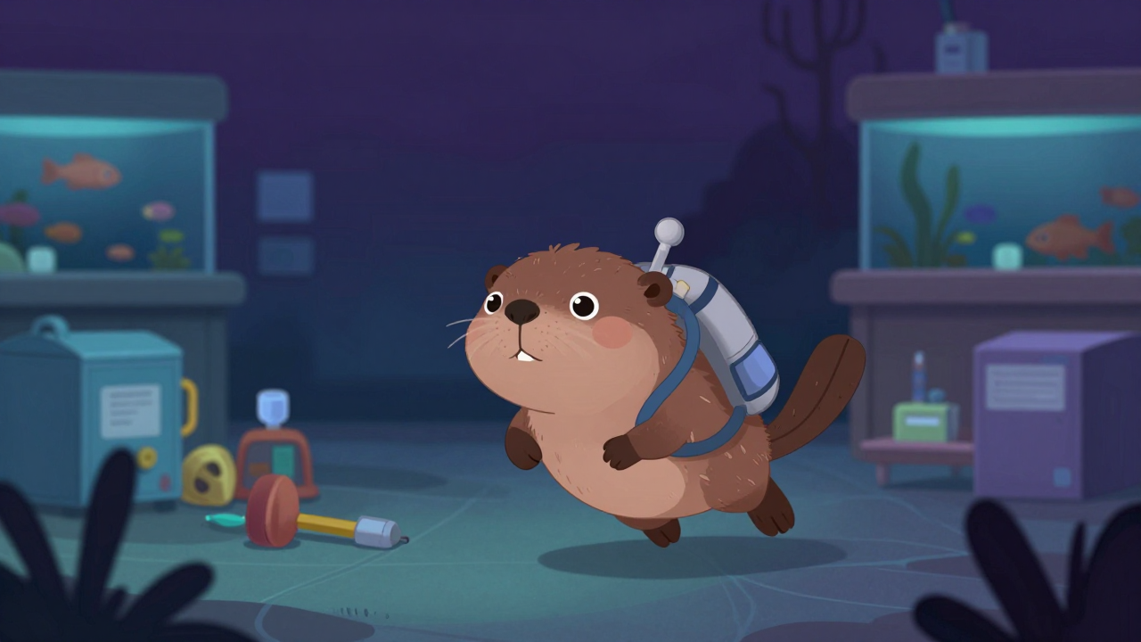 수족관다이버 직업 종사자가 업무를 수행하는 모습