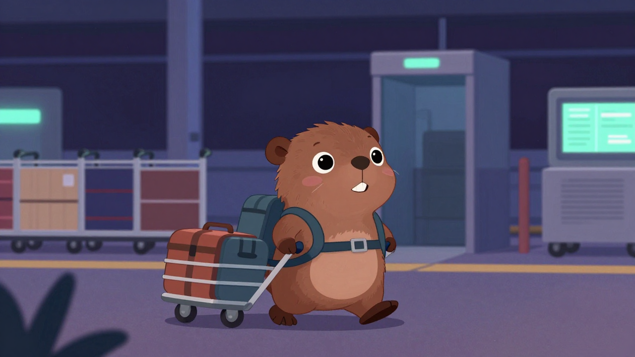 수하물운반원 직업 종사자가 업무를 수행하는 모습