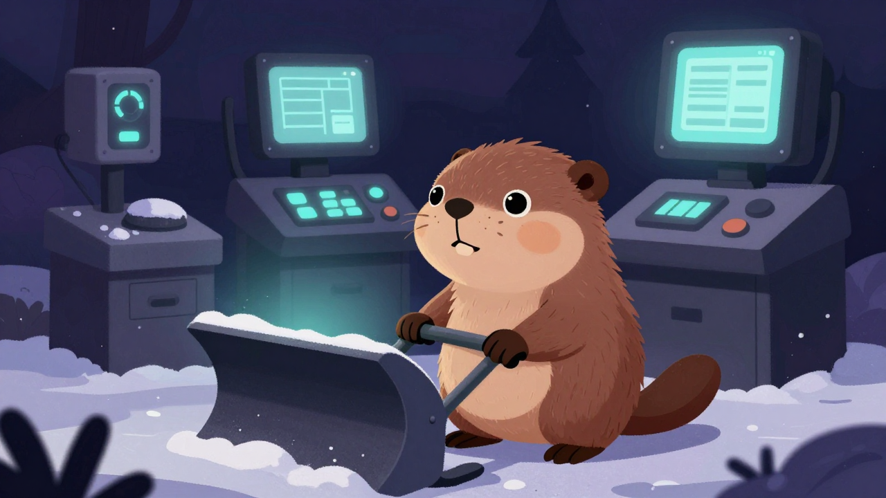 스노우트랙터운전원 직업 종사자가 업무를 수행하는 모습