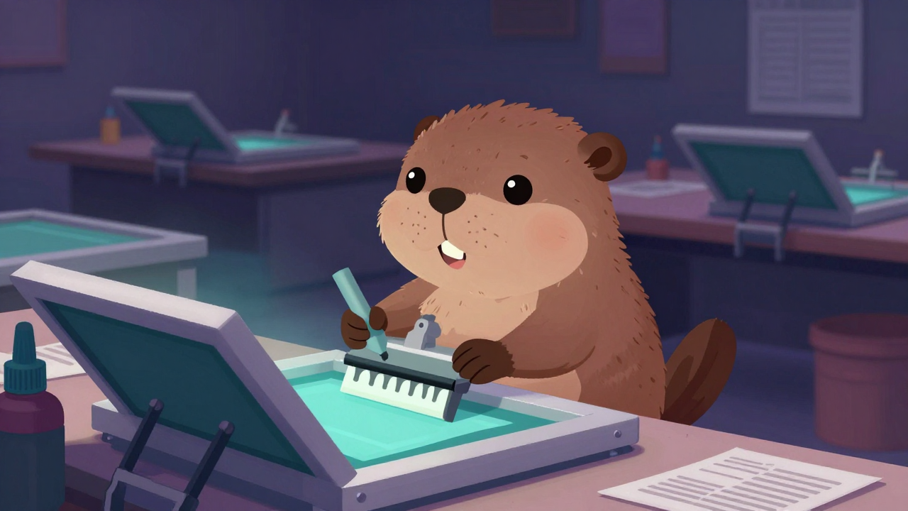 스크린인쇄원 직업 종사자가 업무를 수행하는 모습