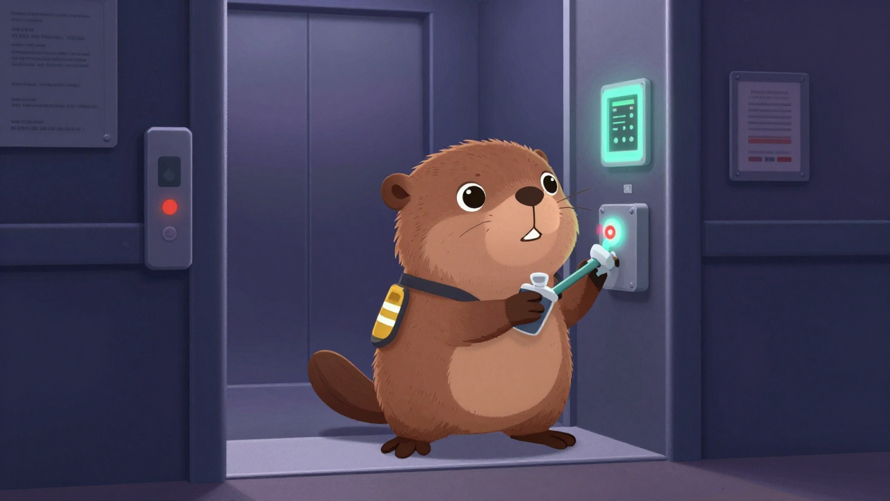 승강기검사원 직업 종사자가 업무를 수행하는 모습