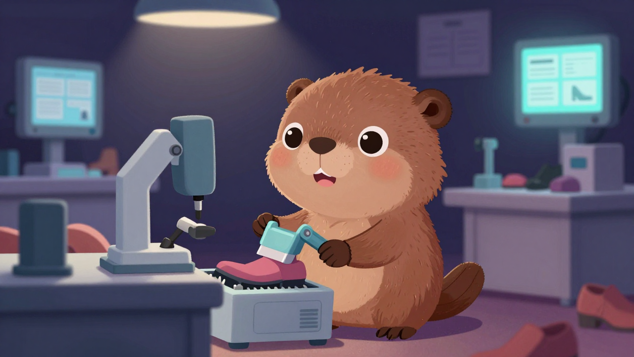 신발분류원 직업 종사자가 업무를 수행하는 모습