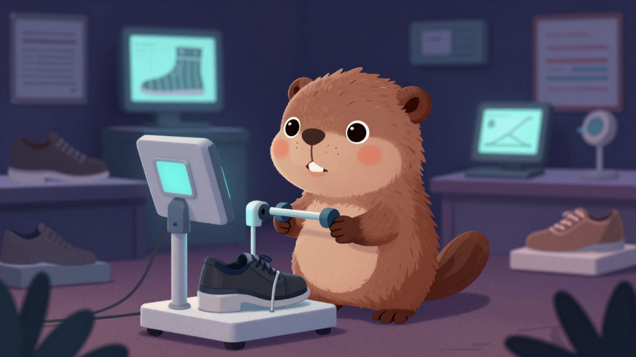 신발성능평가사 직업 종사자가 업무를 수행하는 모습