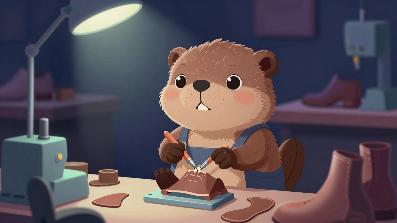 신발수선원 직업 종사자가 업무를 수행하는 모습