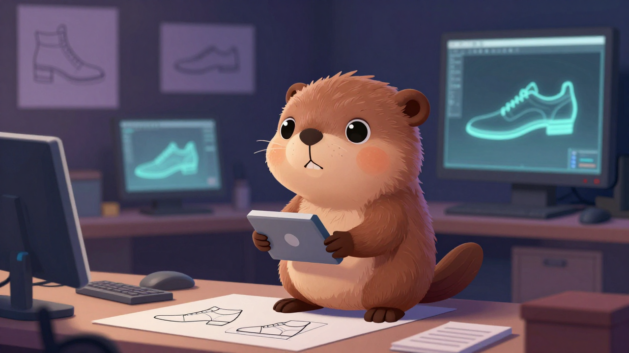 신발캐드사 직업 종사자가 업무를 수행하는 모습