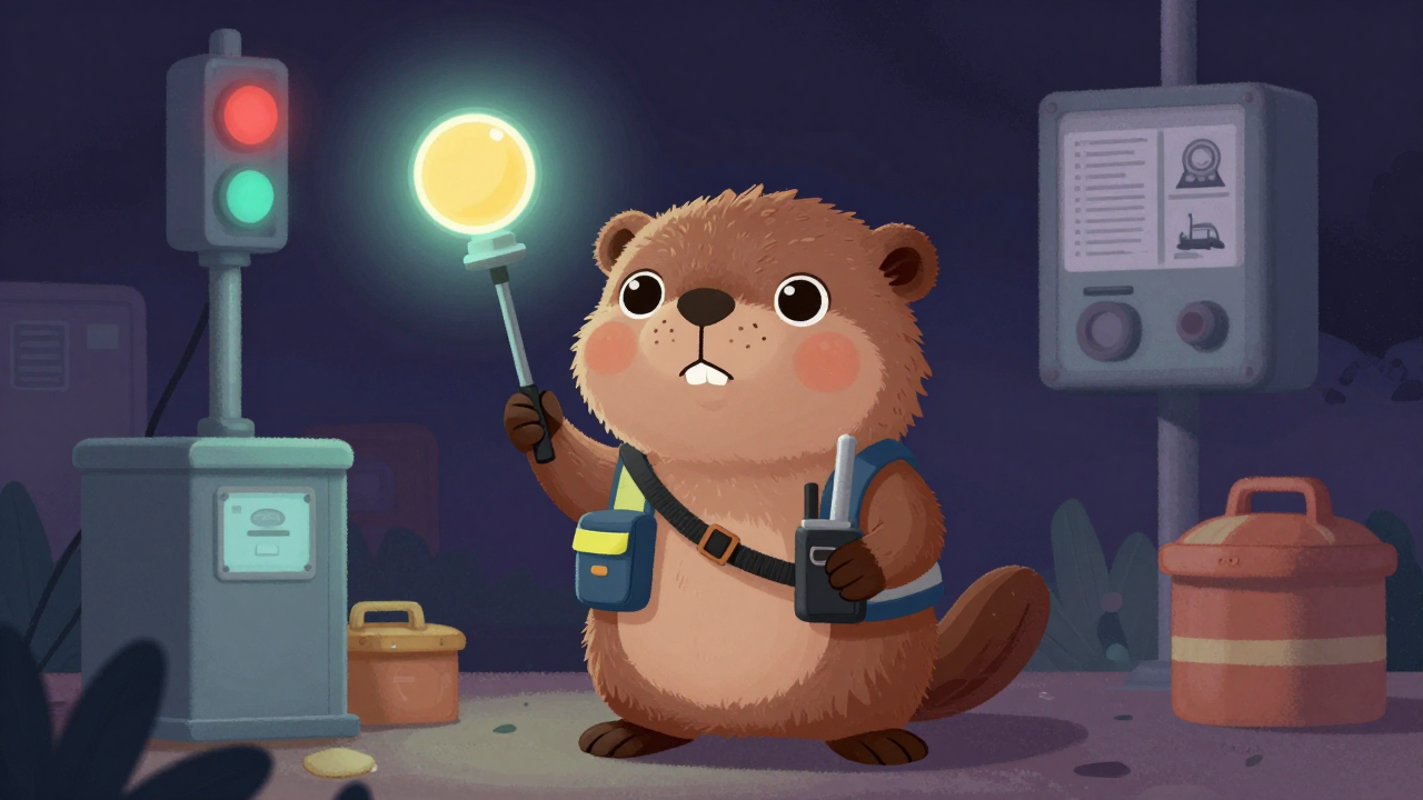 신호수 직업 종사자가 업무를 수행하는 모습