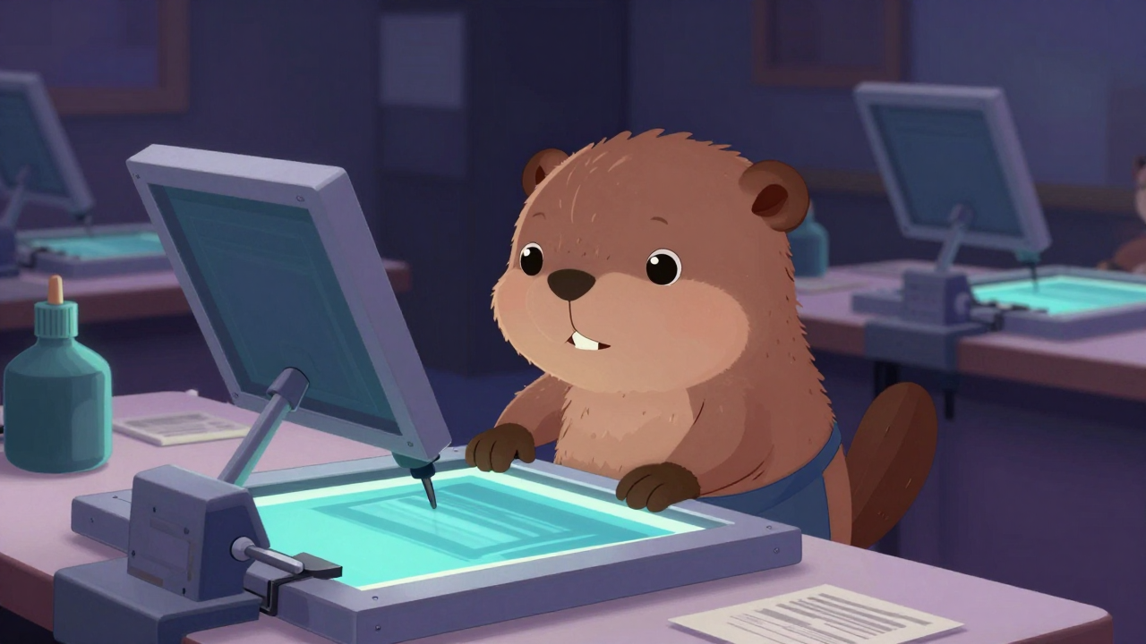 실크인쇄원 직업 종사자가 업무를 수행하는 모습