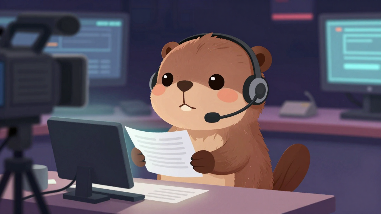 아나운서 직업 종사자가 업무를 수행하는 모습