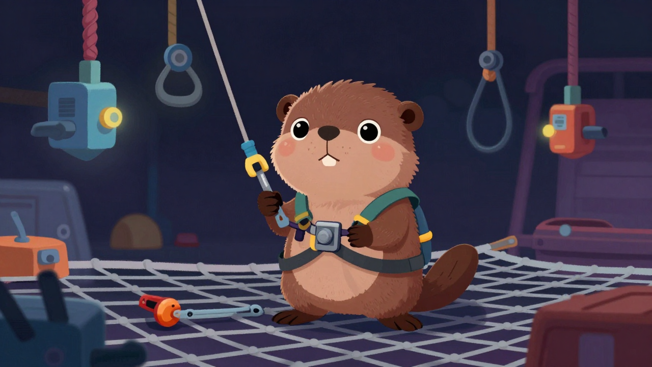 안전망설치원 직업 종사자가 업무를 수행하는 모습