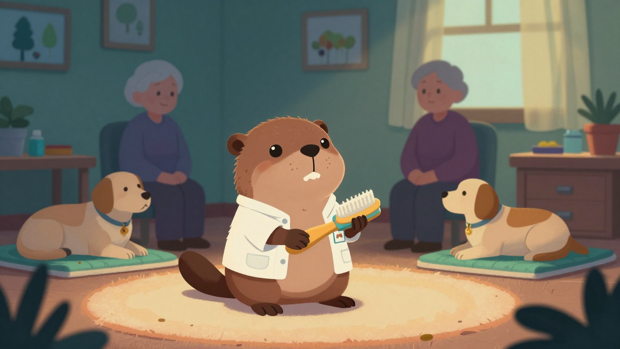 애견테라피스트 직업 종사자가 업무를 수행하는 모습