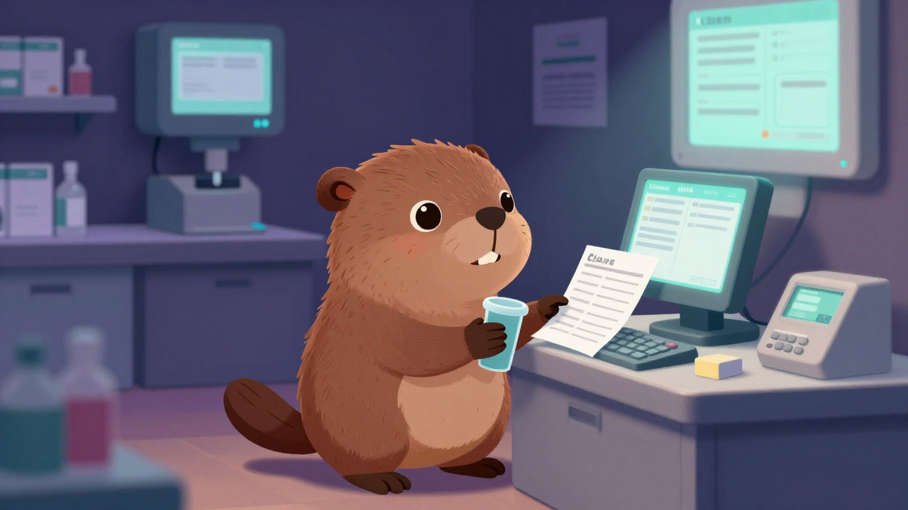 약국처방전산입력원 직업 종사자가 업무를 수행하는 모습