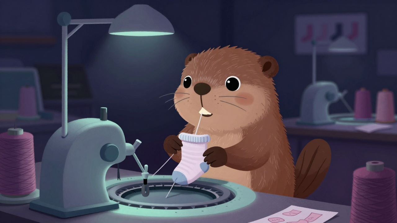 양말재봉사 직업 종사자가 업무를 수행하는 모습