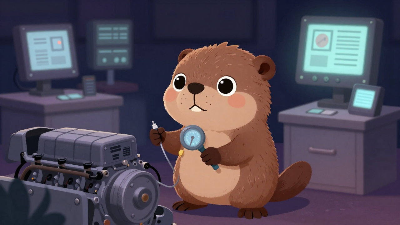 엔진검사원 직업 종사자가 업무를 수행하는 모습