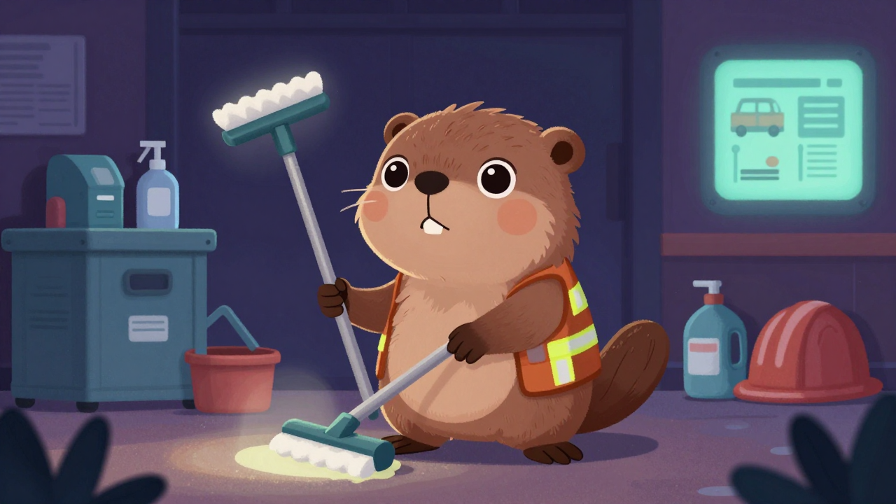 역구내정리원 직업 종사자가 업무를 수행하는 모습