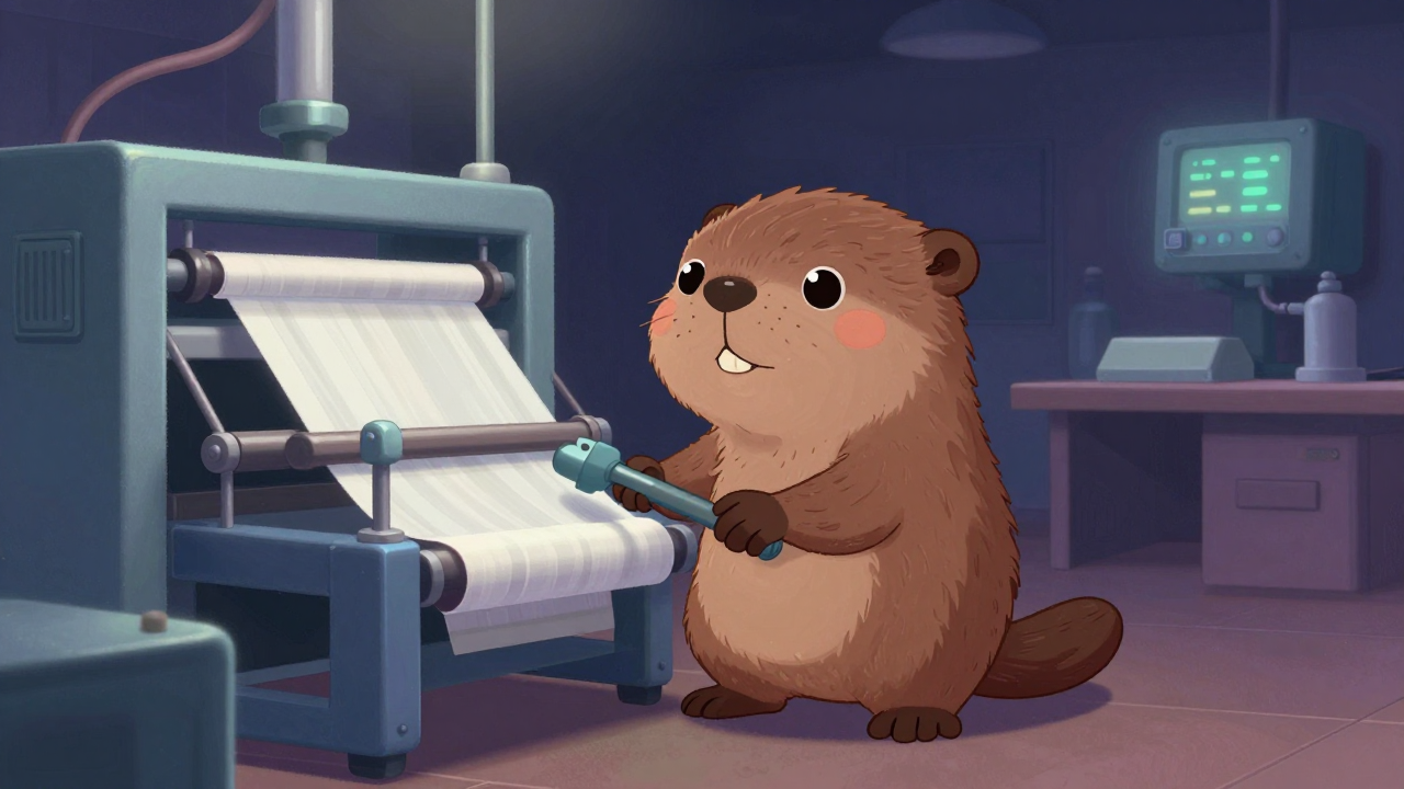 연속염색기운전원 직업 종사자가 업무를 수행하는 모습