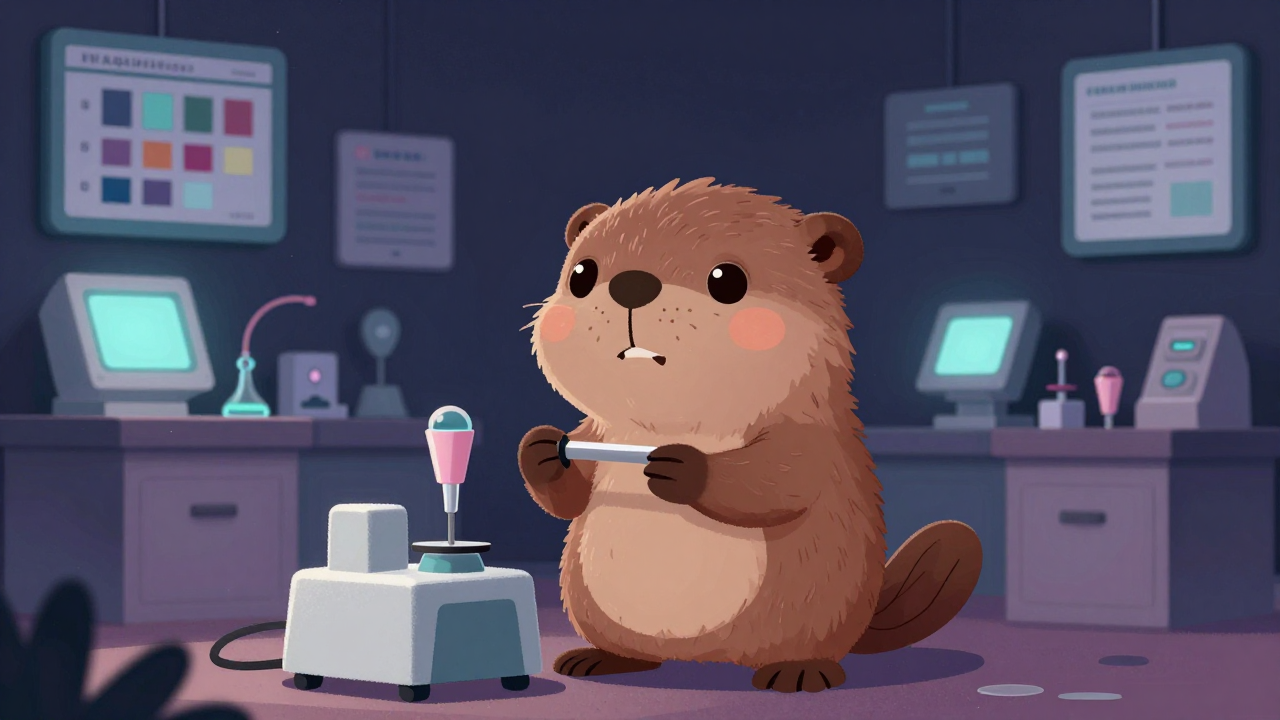 염색공정개발시험원 직업 종사자가 업무를 수행하는 모습