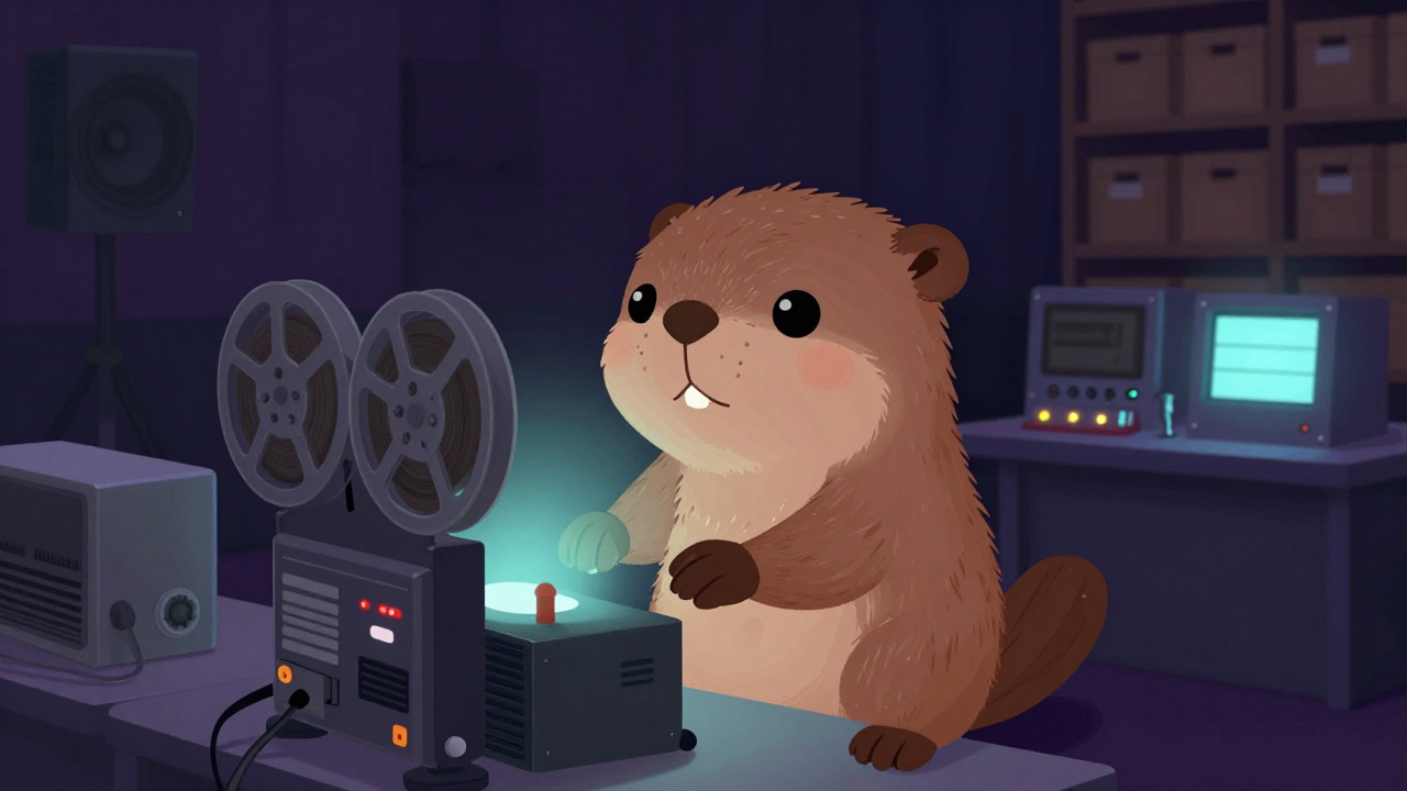 영사기사 직업 종사자가 업무를 수행하는 모습