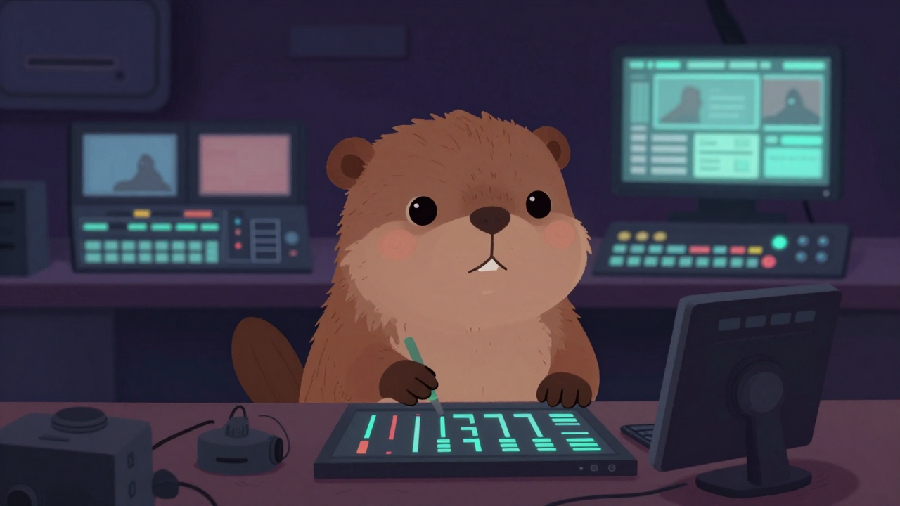 영화편집기사 직업 종사자가 업무를 수행하는 모습