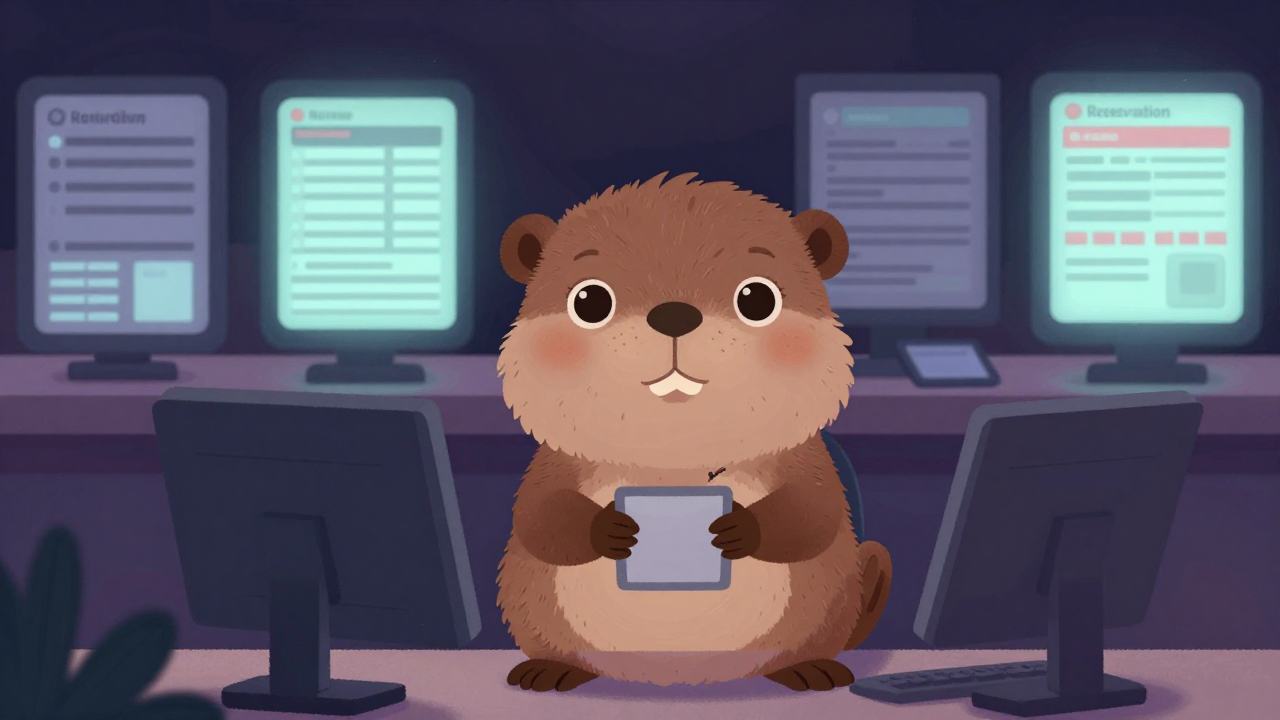 예약접수원 직업 종사자가 업무를 수행하는 모습