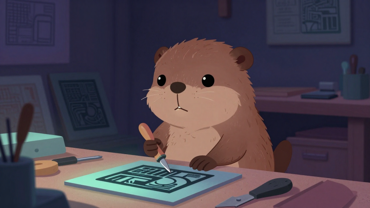 요판종판조각원 직업 종사자가 업무를 수행하는 모습