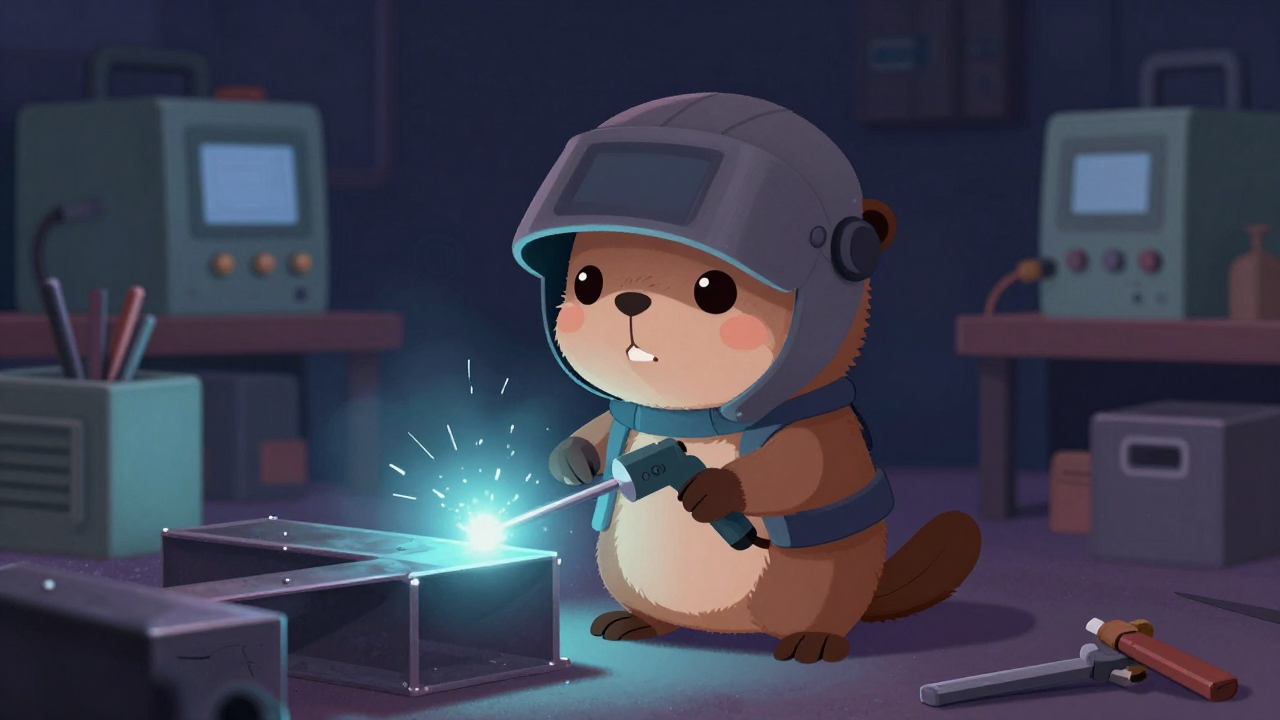 용접원 직업 종사자가 업무를 수행하는 모습