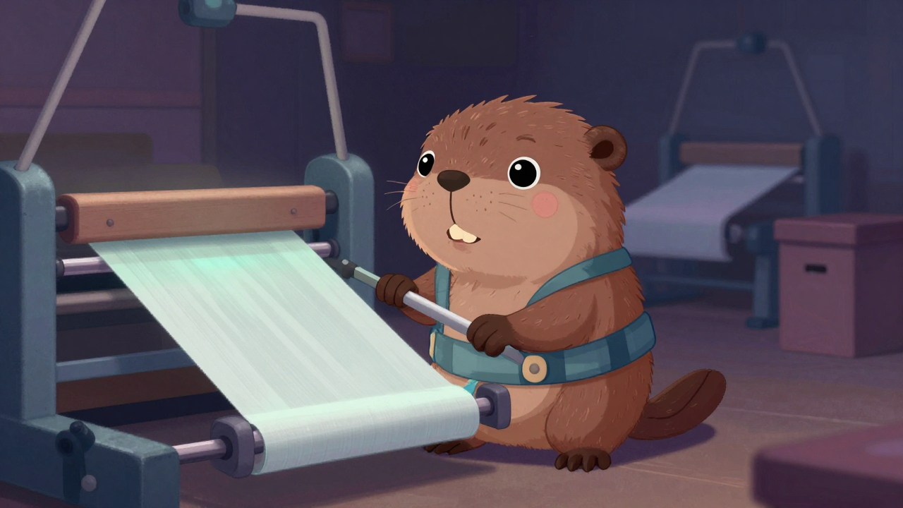 원단개폭원 직업 종사자가 업무를 수행하는 모습