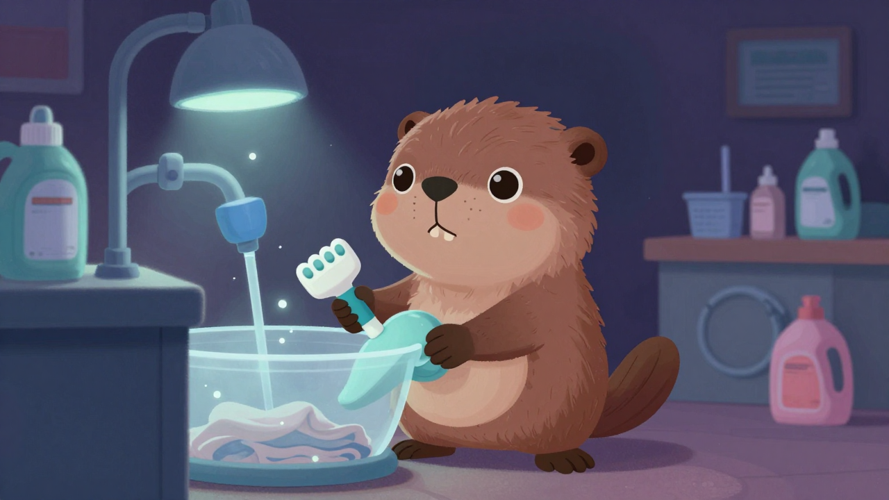 원단세척원 직업 종사자가 업무를 수행하는 모습