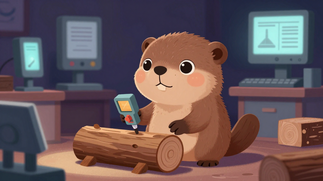 원목검사원 직업 종사자가 업무를 수행하는 모습