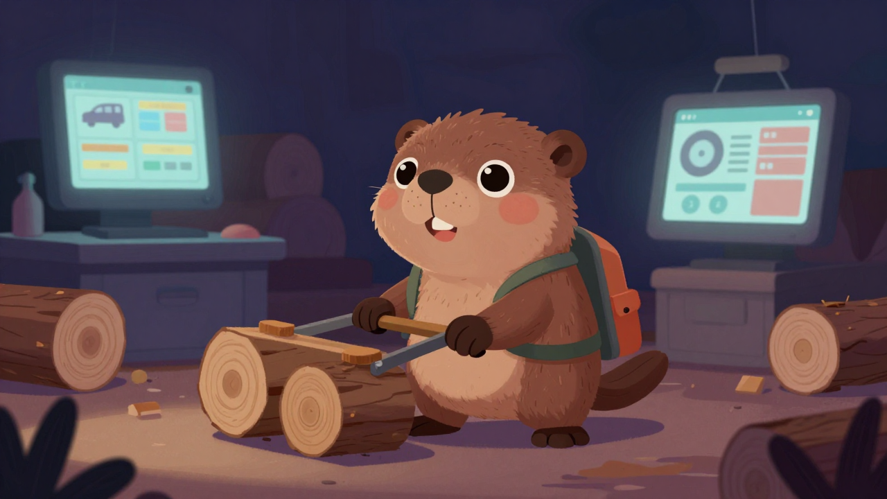 원목운반원 직업 종사자가 업무를 수행하는 모습