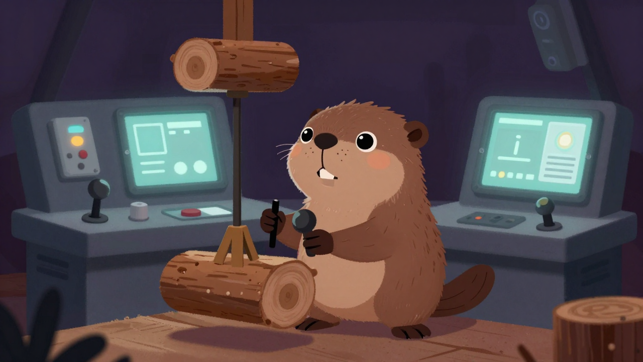 원목인양기조종원 직업 종사자가 업무를 수행하는 모습