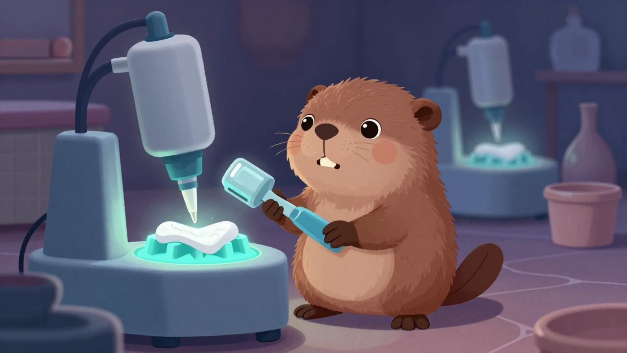 위생도기이형제처리원 직업 종사자가 업무를 수행하는 모습