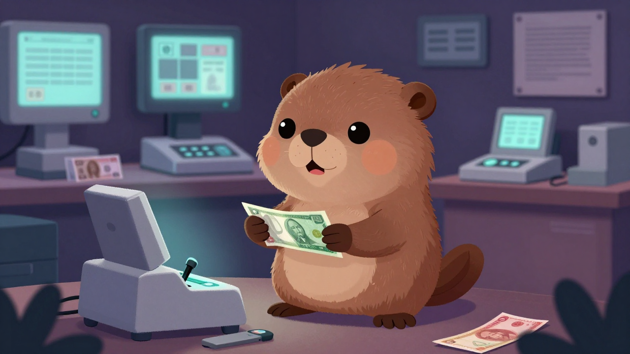 위폐감정사 직업 종사자가 업무를 수행하는 모습