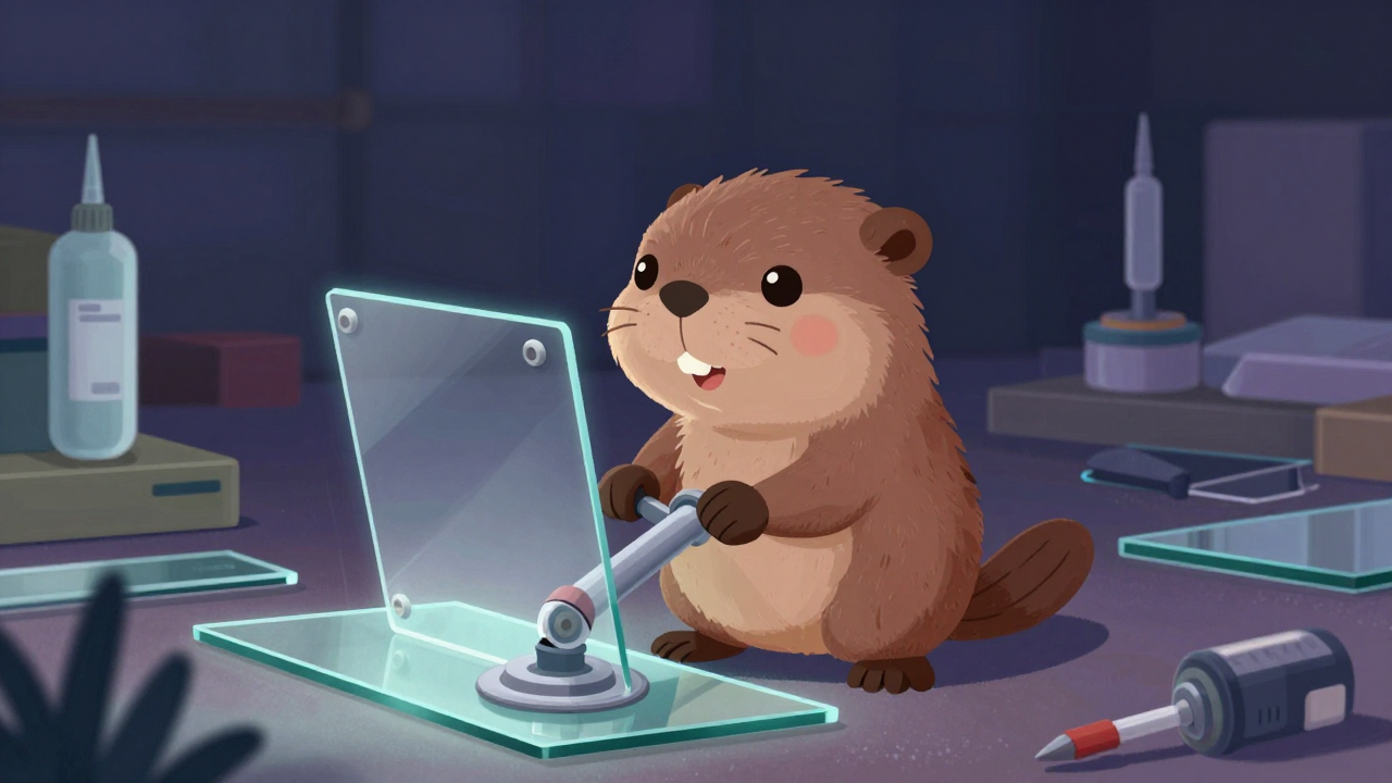 유리설치원 직업 종사자가 업무를 수행하는 모습