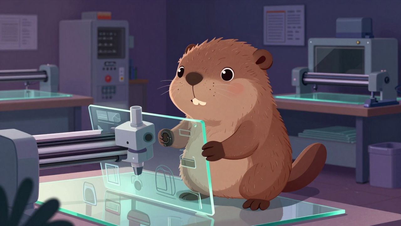 유리인쇄장식원 직업 종사자가 업무를 수행하는 모습