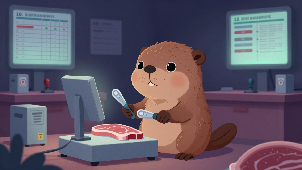 육류등급판정원 직업 종사자가 업무를 수행하는 모습