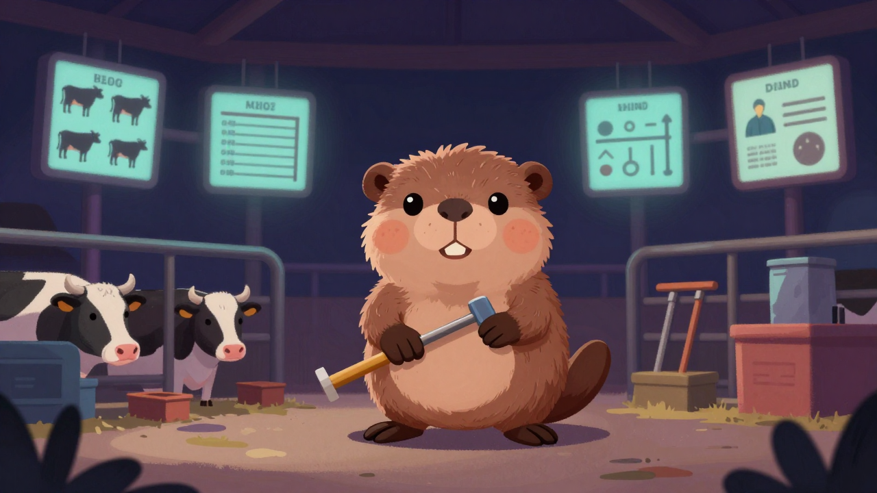 육우목장작업원 직업 종사자가 업무를 수행하는 모습